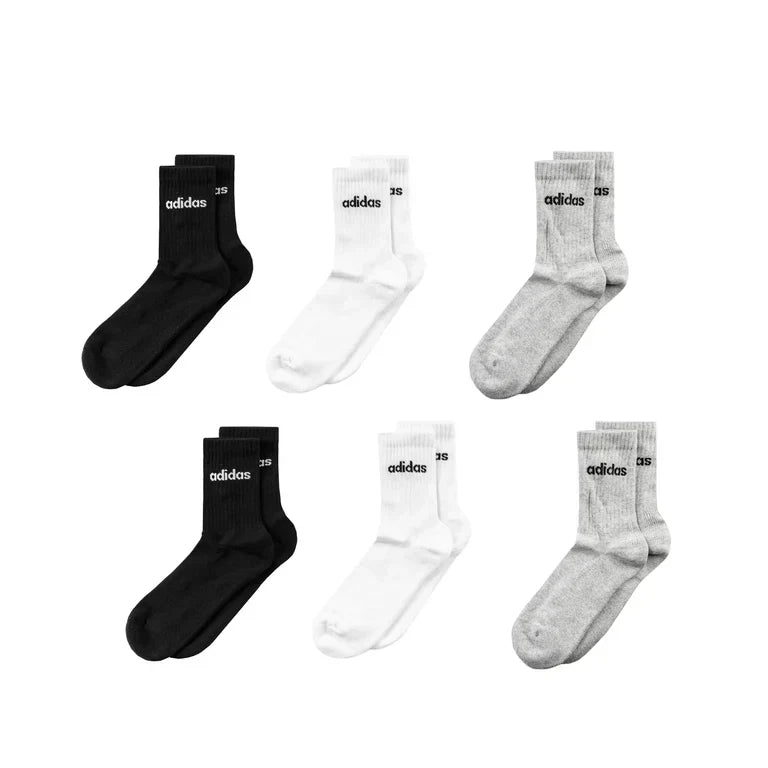 Meias Adidas Cushioned Linear Crew Socks 6 Pares Branco, Preto e Cinza