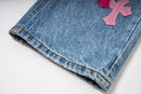 Calça Jeans Chrome Hearts Patches Cross Pink