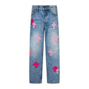 Calça Jeans Chrome Hearts Patches Cross Pink