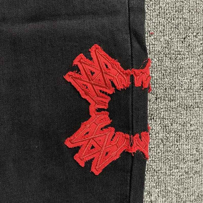 Calça Amiri Jeans Logo Preta/Vermelha