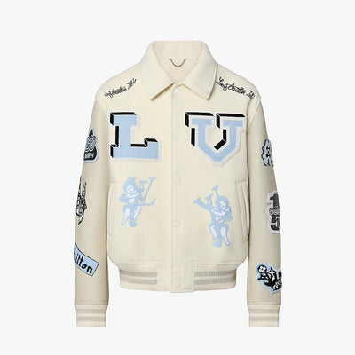 Jaqueta Louis Vuitton Varsity Em Couro Bordada “Multi-Patches Mixed/Milky White”